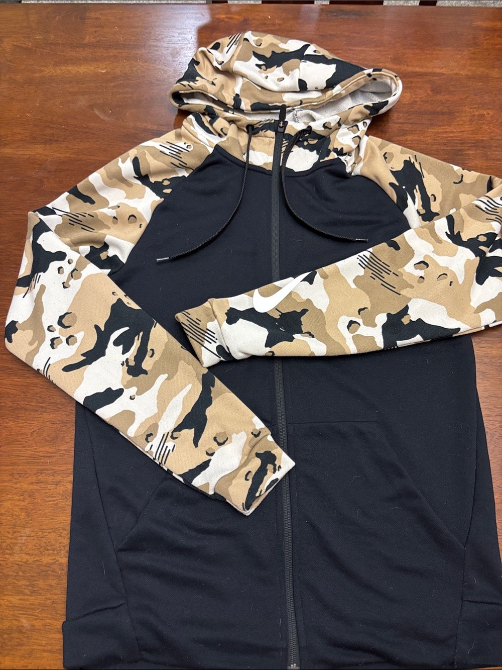 Nike Black Jacket with Tan Camo Hood & Sleeves